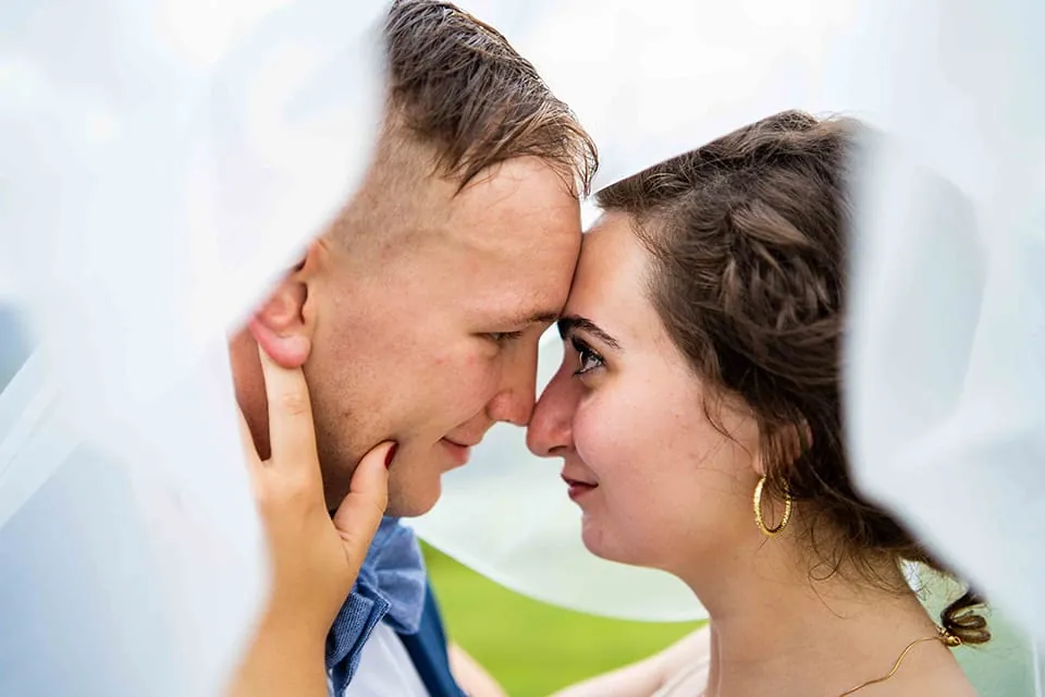 Close-up of a couple forehead to forehead